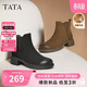 他她TATA粗跟通勤切爾西靴女鞋靴英倫羊皮時(shí)裝短靴 啡色（絨里） 37