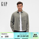GAP男裝春款法蘭絨純棉寬松翻領(lǐng)襯衫長(cháng)袖上衣美版799393 綠色格紋 S 美碼  M亞洲碼175/92A