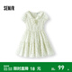 森馬（Semir）連衣裙女荷葉邊V領(lǐng)溫柔少女感2025夏季新款肌理碎花裙小清新 白綠色調00314 XL