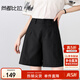 尚都比拉小個(gè)子穿搭休閑褲女春夏梨形顯瘦闊腿褲氣質(zhì)修身短褲 黑色  XL 