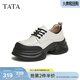 他她（TATA）英倫厚底小皮鞋女鞋學(xué)院運動(dòng)深口單鞋春新款CCJ03AM5 米白/黑 37