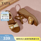 他她（TATA）法式坡跟涼鞋女鞋度假風(fēng)一字帶涼鞋秋季新款7MYA1BL5 杏/棕 35