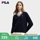 FILA 斐樂(lè )官方女子編織衫冬新款時(shí)尚休閑復古寬松V領(lǐng)麻花毛衣 傳奇藍-NV L 170/88A/L