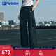 FILA FUSION斐樂(lè )官方正品梭織長(cháng)褲女秋季新款時(shí)尚寬松休閑褲 正黑色-BK S 160/62A/S