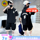 G.duck小黃鴨男童運動(dòng)套裝夏季兒童休閑衣服帥氣男孩夏天薄款籃球服套裝 黑色 120 建議5~6歲【110-120】cm