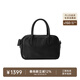 裘真【明星推薦】寬寬包植鞣牛皮休閑斜挎包手提保齡球包女 黑色