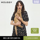 moussy 新品法式少女方領(lǐng)泡泡袖碎花連衣裙028ISA33-3301 025花紋黑色 M