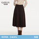 歌莉婭針織半身裙秋冬流行穿搭彈力八片裙高腰傘裙1EDL2D110 90Y深棕 M