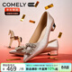 康莉（COMELY）單鞋女新品2026年春季水鉆粗跟尖頭氣質(zhì)婚鞋平底宴會(huì )鞋 香檳金 37