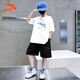安踏兒童夏季冰絲速干套裝男中大童短袖短褲2件套女孩青少年運動(dòng)衣服 純凈白/基礎黑 【夏季速干】 170 cm