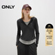 ONLY2025秋季新款軟糯親膚修身假兩件連帽抽繩衛衣女|12539S011 G42深花灰色 M