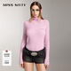 MISS SIXTY針織衫女高領(lǐng)字母刺繡開(kāi)衩設計綿羊毛衣上衣打底衫 淺粉 L