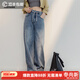 馬登淺藍色女士闊腿牛仔褲復古抽繩直筒褲遮肉顯瘦垂感休閑長(cháng)褲子春 淺藍色 【寬松/卡碼拍小】 M （100-120斤）
