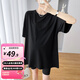 婧麒孕婦裝夏裝薄款純棉T恤上衣短褲套裝中長(cháng)款寬松兩件套夏季款 黑色T恤【單件】Jwc53965 XXXL
