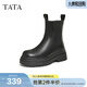 他她（TATA）英倫厚底切爾西靴女靴子加絨真皮煙筒靴短靴冬季7C960DZ4 黑色（絨里） 38