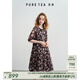 茶·愫【蝶戀花】puretea茶愫印花連衣裙女拼接蕾絲邊雪紡夏新款 石墨黑 M