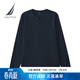 諾帝卡（NAUTICA）男裝26春夏新品華夫格小v領(lǐng)休閑簡(jiǎn)約長(cháng)袖T恤01TO26126KM 藏青色4NV M