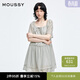 moussy 新品甜美收腰一字肩系帶條紋連衣裙028ISA33-4051 165花紋灰色 S