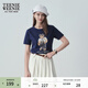 Teenie Weenie【索羅娜】小熊女裝夏季簡(jiǎn)約風(fēng)白色短袖T恤短款上衣 藏青色 S (160)