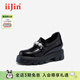 iiJin艾今2025新款9cm超輕厚底內增高珠花時(shí)尚休閑樂(lè )福皮鞋女724DKA 黑色 37