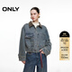 ONLY2025夏季新款酷颯拼接PU翻領(lǐng)落肩寬松牛仔外套女|125354008 J34 390洗水牛仔藍 S