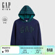 蓋璞男童冬季款logo貼布繡抓絨連帽衛衣兒童裝美版838637