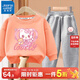 真維斯兒童秋裝套裝2025新款秋季女童衛衣衛褲兩件套寶寶衣服可愛(ài)童裝 橘紅 擠貓貓-灰 冰棒兔x 130