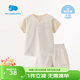 麗嬰房（Les enphants）【純棉】男女寶寶素色條紋純棉短袖睡衣內衣套裝夏季家居服套裝 黃色 120 cm/6歲