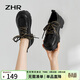 ZHR樂(lè )福鞋女復古英倫風(fēng)粗跟單鞋女真牛皮氣質(zhì)潮流女鞋 AY78 黑色 37 