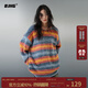 BJHG不計后果春季美式漸變條紋毛衣男潮牌寬松情侶oversize針織衫外套 藍彩條 M