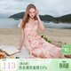 三彩2025夏季新款木耳邊荷葉袖蝴蝶印花雪紡連衣裙大擺長(cháng)裙M 淺粉色花卉 S 155/80A