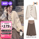 婧麒（JOYNCLEON）孕婦裝春秋季2025新款連衣裙毛衣時(shí)尚洋氣時(shí)髦大碼半身裙套裝 杏色開(kāi)衫+駝色半身裙 Jtz155355 L