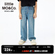little MO&Co.little moco童裝25夏裝新款男女童純棉牛仔褲直筒休閑長(cháng)褲子百搭 牛仔藍色 130 130/56
