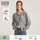 Teenie Weenie【四季針織】小熊女裝冬款綿羊毛開(kāi)衫復古刺繡毛衣 灰色 M
