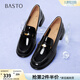 百思圖26春新款牛皮英倫亮面一腳蹬樂(lè )福鞋皮鞋粗跟女單鞋C1823CA5 黑色 37