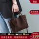 viney牛皮手提包包女包品牌菜籃子斜挎包生日禮物送女友老婆 【咖色】實(shí)用高檔小眾洋氣單肩包 高級感時(shí)尚輕奢百搭休閑水桶包