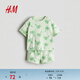 H&M童裝男嬰套裝2件式春季童趣印花圓領(lǐng)短袖短褲1265905 淺綠色/棕櫚樹(shù) 110 110/56