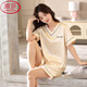 浪莎（LangSha）冰絲家居服女2026新款秋季短袖套裝女士秋天感休閑超火睡衣女 2135-香檳色【短袖短褲】 L