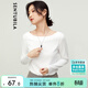 尚都比拉春秋一字領(lǐng)上衣顯瘦長(cháng)袖t恤女寬松高級感內搭打底衫 云白 XL 