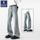 啄木鳥(niǎo)牛仔褲男款春秋煙灰色微喇2026新款vibe直筒褲美式高街彎刀褲子男 淺藍  XL 【125-140斤】