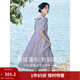 茵曼（INMAN）七七同款連衣裙2026夏女裝新款田園純棉提花方領(lǐng)A字泡泡袖蛋糕裙 紫色 100%棉 里料:100%聚酯纖維 S