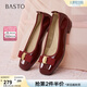 百思圖（BASTO）【夢(mèng)中人】百思圖秋季商場(chǎng)新款淺口單鞋小紅鞋一腳蹬皮鞋女婚鞋 紅色 38