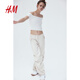 H&M女裝休閑褲春季中腰柔軟通勤寬松抽繩簡(jiǎn)約降落傘長(cháng)褲1214225 淺米色009 M 165/80
