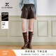 香影咖色復古pu皮短褲女2025冬季新款高智感通勤直筒休閑闊腿褲子 咖色 M 160/64A/95-110斤