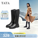 他她（TATA）黑色V口長(cháng)筒靴女英倫加絨抗寒高筒靴騎士靴冬季G5JA1DG2 黑色（單里） 39
