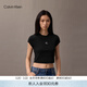 Calvin KleinJeans夏季女士活力少女感休閑ck刺繡時(shí)尚辣妹正肩羅紋短袖T恤