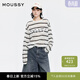 moussy 春季新品休閑條紋撞色字母印花長(cháng)袖T恤028ISA90-1003 010白色 均碼