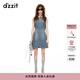 DZZIT地素連衣裙摩登燙水鉆設計修身圓領(lǐng)牛仔裙短裙小個(gè)子女 藍色 M