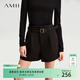 AMII女裝2025冬季新款通勤干練帥氣配腰帶休閑褲短褲女小個(gè)子 黑色 M 160/68A