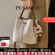 柏薩尼（PESASRIE）輕奢品牌包包女包水桶包2026新款真牛皮斜跨手提包情人節生日禮物 米白拼咖色【奢侈禮盒包裝】 送女友送老婆